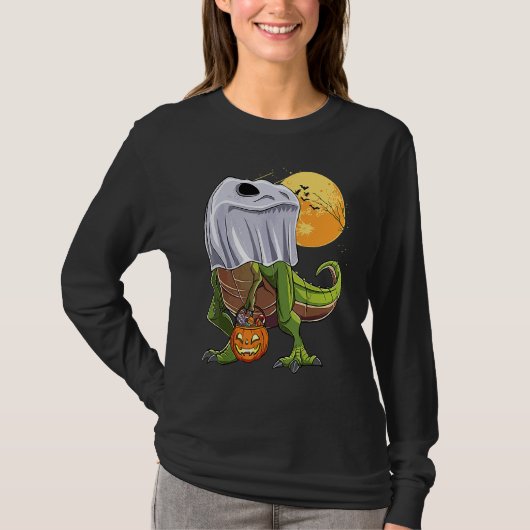 Halloween T Rex Dinosaur Ghost Boo Trick Rarw Trea Tシャツ (正面)
