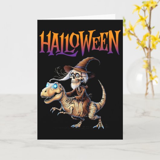 Halloween T-rex Skeleton Ride  カード (黄色い花)
