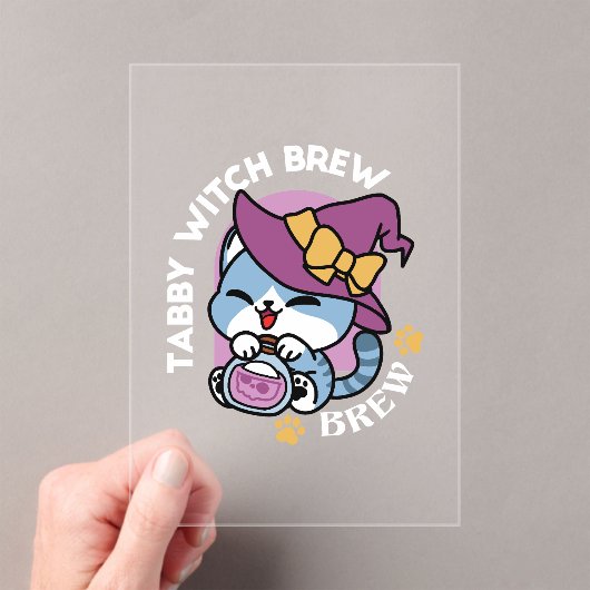 Halloween Tabby Cat – Witch Hat & Potion Art アクリル招待状 (インサイチュ (ポータブル))