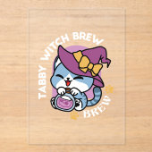 Halloween Tabby Cat – Witch Hat & Potion Art アクリル招待状 (正面)