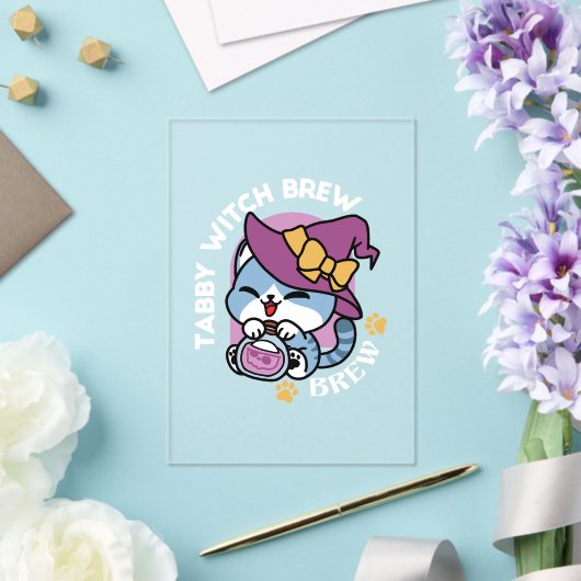 Halloween Tabby Cat – Witch Hat & Potion Art アクリル招待状 (インサイチュ (ウェディング))