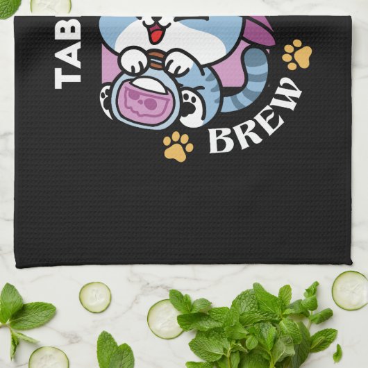 Halloween Tabby Cat – Witch Hat & Potion Art キッチンタオル (折り畳み)