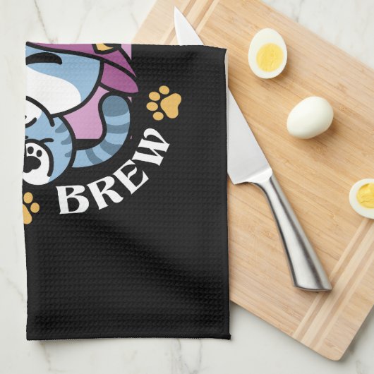 Halloween Tabby Cat – Witch Hat & Potion Art キッチンタオル (四つ折り)