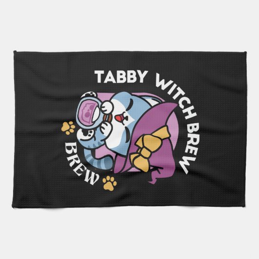 Halloween Tabby Cat – Witch Hat & Potion Art キッチンタオル (横)