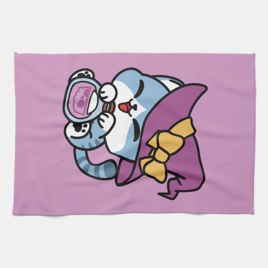 Halloween Tabby Cat – Witch Hat & Potion Art キッチンタオル (横)