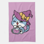 Halloween Tabby Cat – Witch Hat & Potion Art キッチンタオル (縦)