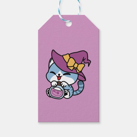 Halloween Tabby Cat – Witch Hat & Potion Art ギフトタグ (正面)