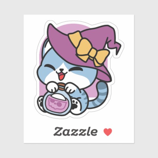 Halloween Tabby Cat – Witch Hat & Potion Art シール (シート)