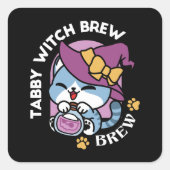 Halloween Tabby Cat – Witch Hat & Potion Art スクエアシール (正面)