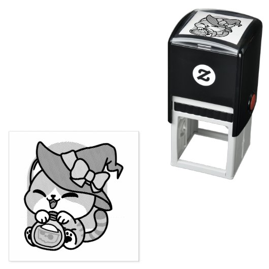 Halloween Tabby Cat – Witch Hat & Potion Art セルフインキングスタンプ (インサイチュ)