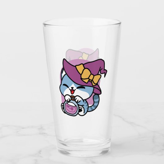 Halloween Tabby Cat – Witch Hat & Potion Art タンブラーグラス (正面)