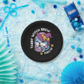 Halloween Tabby Cat – Witch Hat & Potion Art ペーパープレート (パーティー)