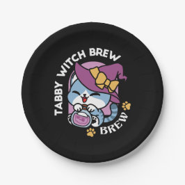 Halloween Tabby Cat – Witch Hat & Potion Art ペーパープレート