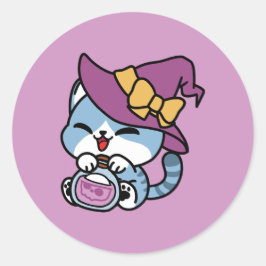 Halloween Tabby Cat – Witch Hat & Potion Art ラウンドシール