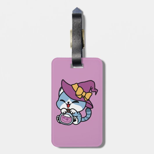 Halloween Tabby Cat – Witch Hat & Potion Art ラゲッジタグ (裏面縦)