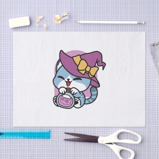 Halloween Tabby Cat – Witch Hat & Potion Art 薄葉紙 (クラフト)