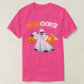 Halloween Teacher Librarian Books Reading Ghost Pu Tシャツ (デザイン正面)