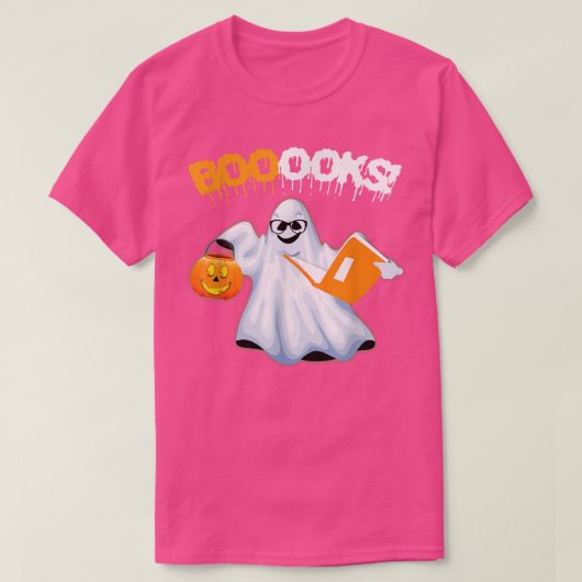 Halloween Teacher Librarian Books Reading Ghost Pu Tシャツ (デザイン正面)