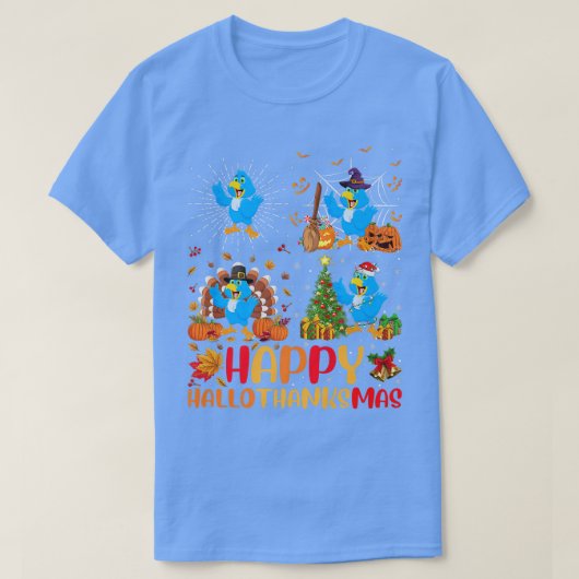 Halloween Thanksgiving Christmas Bluebird Hallotha Tシャツ (デザイン正面)