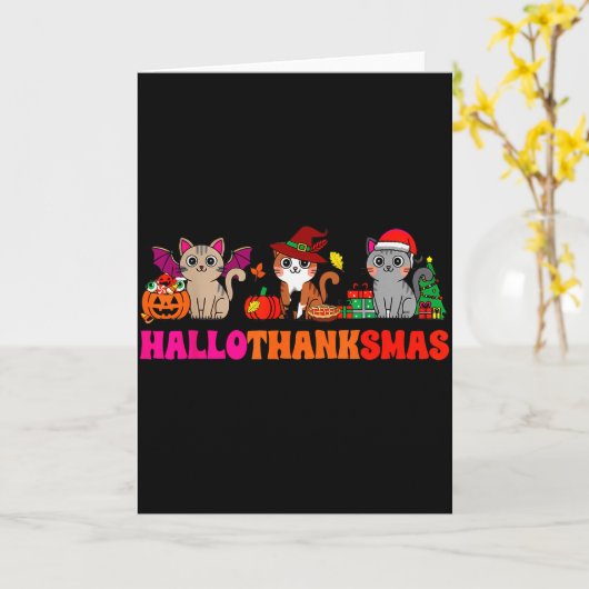 Halloween Thanksgiving Christmas Happy Hallothanks カード (黄色い花)