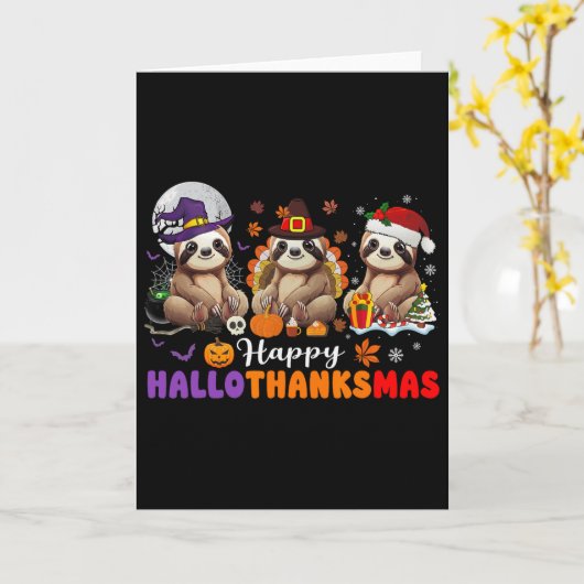 Halloween Thanksgiving Christmas Happy Hallothanks カード (黄色い花)