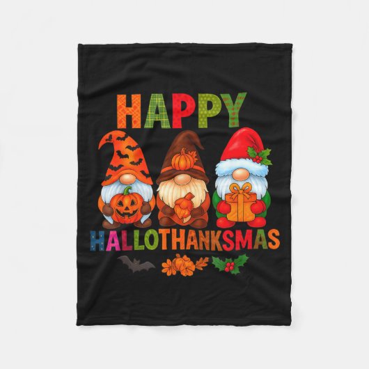 Halloween Thanksgiving Christmas Happy Hallothanks フリースブランケット (正面)