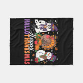 Halloween Thanksgiving Christmas Happy Hallothanks フリースブランケット (正面(横))