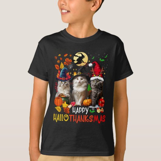Halloween Thanksgiving Christmas Happy Hallothanks Tシャツ (正面)