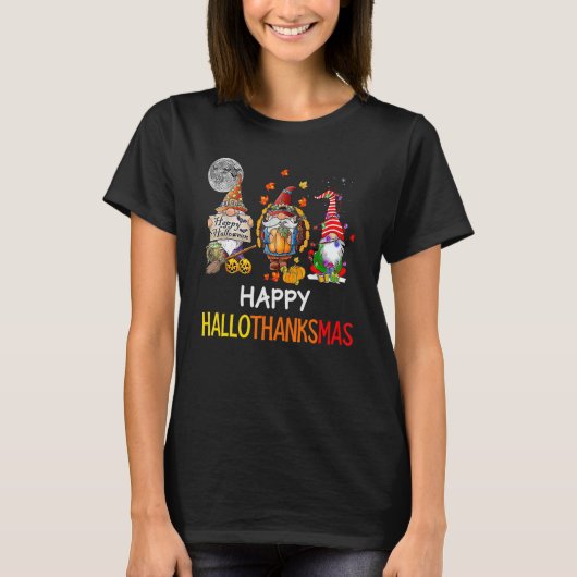 Halloween Thanksgiving Christmas Happy HalloThanks Tシャツ (正面)