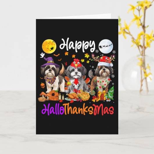 Halloween Thanksgiving Christmas Shih Tzu Dog Hall カード (黄色い花)