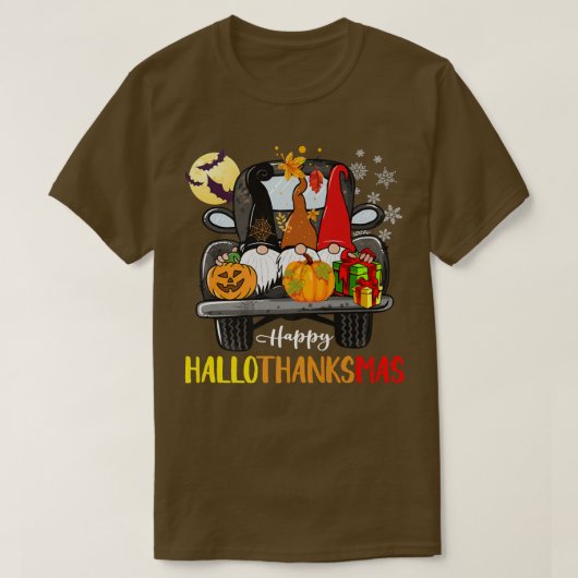 Halloween Thanksgiving Christmas Truck HalloThanks Tシャツ (デザイン正面)