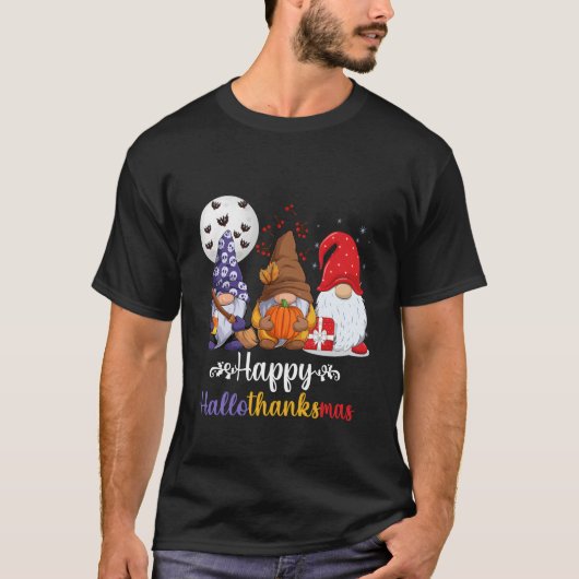 Halloween Thanksgiving Happy Hallothanksmas Gnomes Tシャツ (正面)