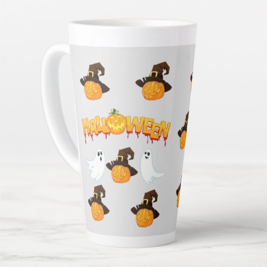 Halloween theme: Ghosts and pumpkin カフェラテマグ (左アングル)