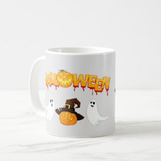 Halloween theme: Ghosts and pumpkin コーヒーマグカップ (正面左)