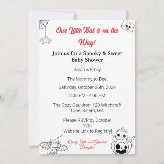 Halloween Themed Baby Shower Invite 招待状 (裏面)