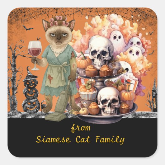 Halloween themed for Cat Lovers with candies Squar スクエアシール (正面)