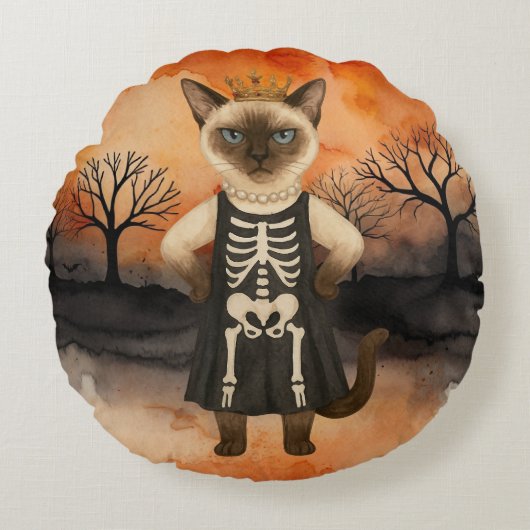 Halloween themed for Siamese Cat Lovers  ラウンドクッション (正面)