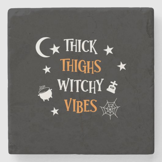 Halloween Thick Thighs Witch Vibes Birthday ストーンコースター (正面)