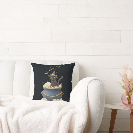 Halloween Throw Pillow. Black Cat  Pumpkin Pattern クッション (ソファ)