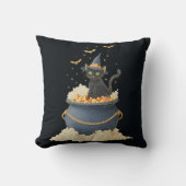 Halloween Throw Pillow. Black Cat  Pumpkin Pattern クッション (正面)