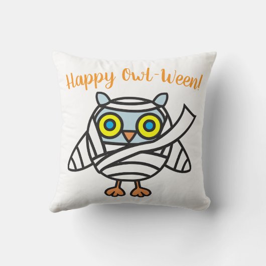 Halloween Throw Pillow Owl Mummy クッション (裏面)
