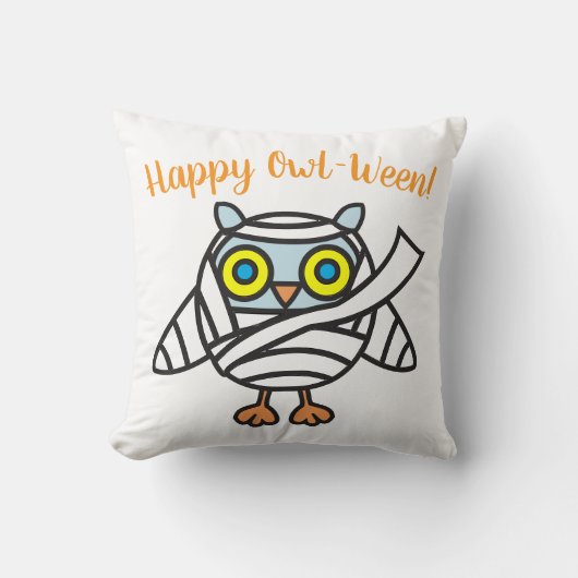 Halloween Throw Pillow Owl Mummy クッション (正面)