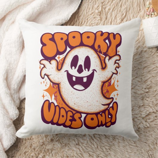 Halloween Throw Pillow – Spooky Vibes Only Ghost  クッション (ブランケット)
