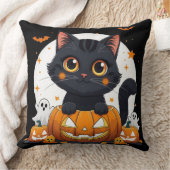 Halloween Throw Pillow with cute cat クッション (ブランケット)