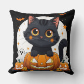 Halloween Throw Pillow with cute cat クッション (正面)