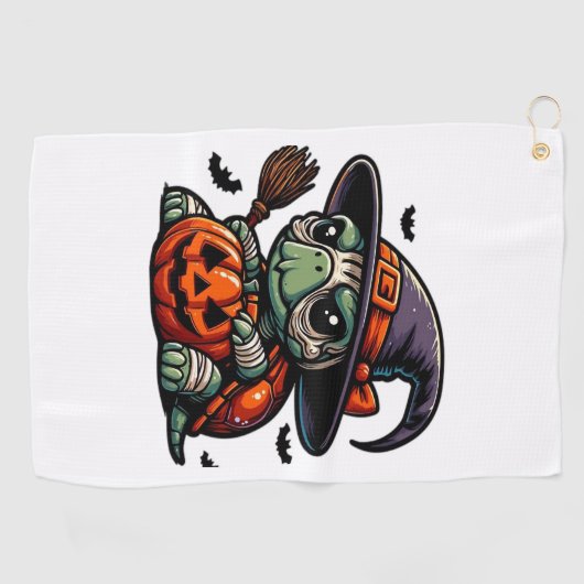 Halloween Tortoise Turtle Witch Hat Costume Spooky ゴルフタオル (横)