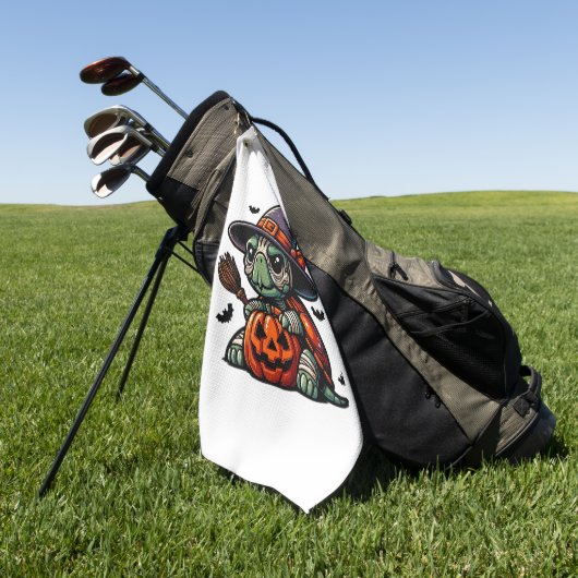 Halloween Tortoise Turtle Witch Hat Costume Spooky ゴルフタオル (グリーン)