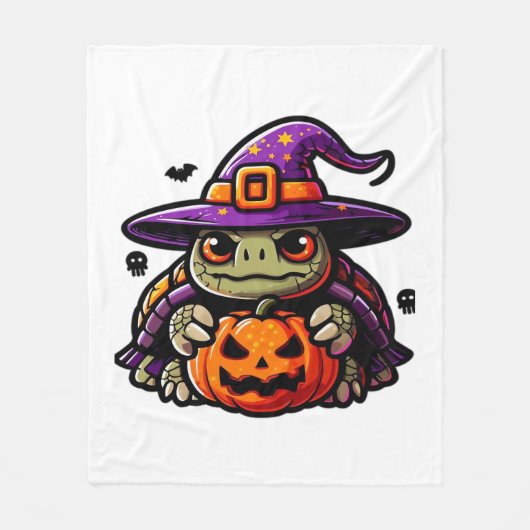 Halloween Tortoise Turtle Witch Hat Costume Spooky フリースブランケット (正面)