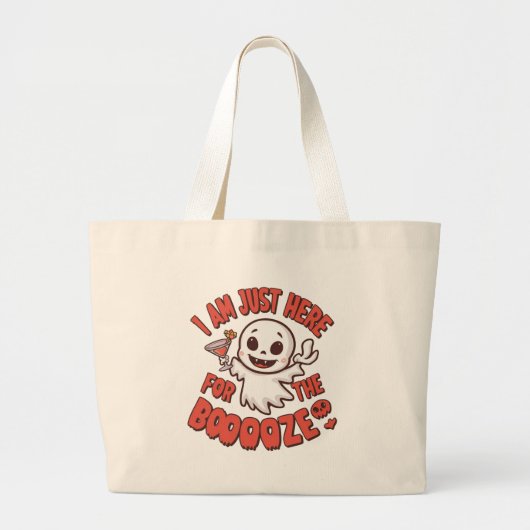 Halloween Tote Bag- "I am just here for the boooze ラージトートバッグ (正面)