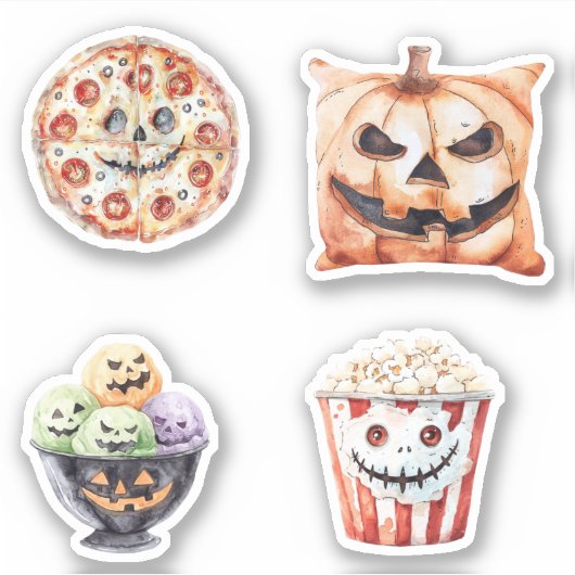 Halloween Treats Popcorn Pizza Ice Cream Pumpkin シール (正面)